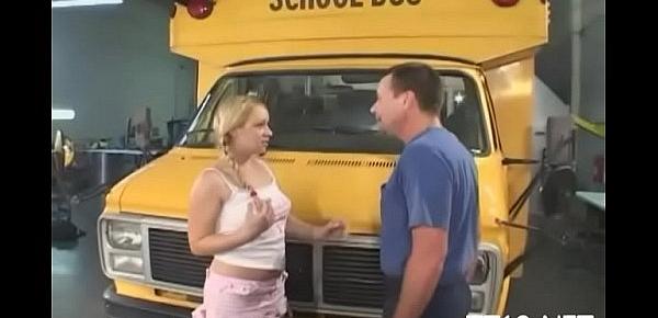  Petite titted schoolgirl gives wet blowjob and rides dick